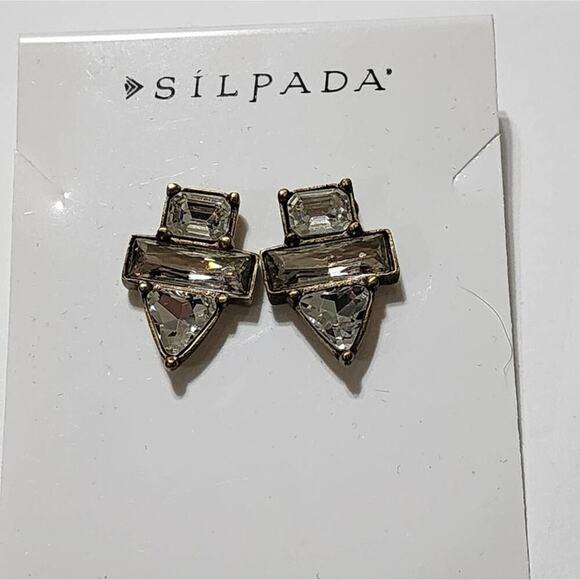 SILPADA KR brass & crystal post‎ back earrings new!! - Picture 1 of 3